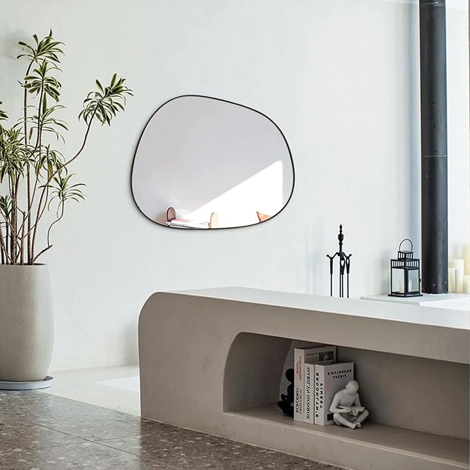 Asymmetrical Wall Mirror for Decor 17.5"*22.5", Modern Black Framed Wall Mirror for Living Room Bathroom Bedroom Entryway ELE-STOU-0066B