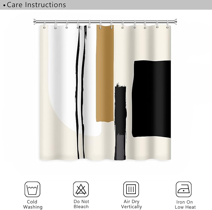 Abstract Geometric Shower Curtain Watercolor Black and Tan Stripes Pattern Design for Modern Minimalist Bathroom Decor Accessories Shower Curtain Set with 12 Hooks, 72x78 Inches