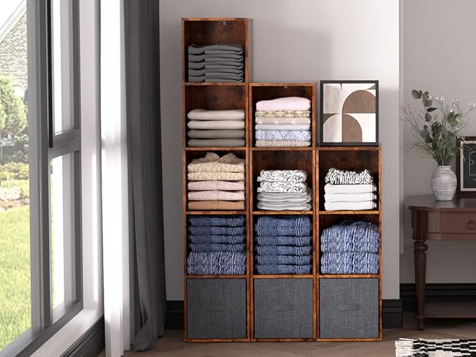 5 Cube Storage Organizer, 5 Tier Cube Low Bookcase Freestanding Storage Display Organizer, Five-Cubes Open Shelf Bookshelf for Home Office (Retro Brown, 5-Cube)