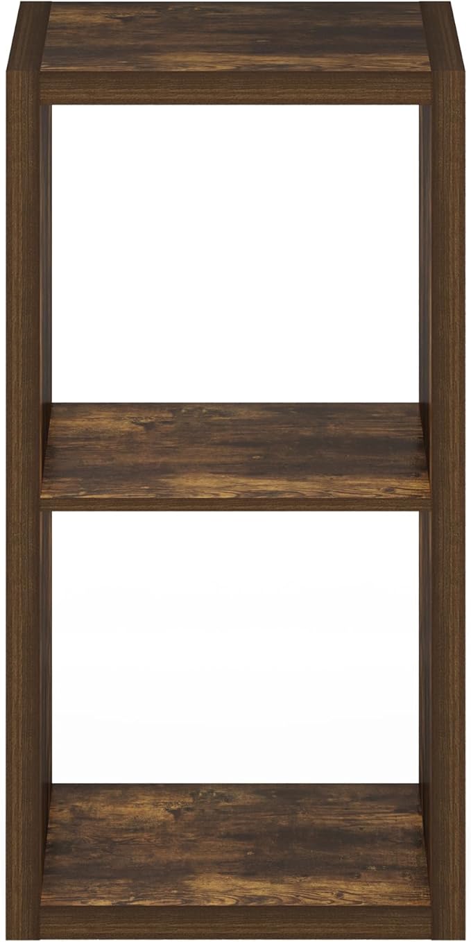 Furinno Cubicle Book Shelf, 2-Cube Bookshelf, Extra Thick Frame Horizontally & Vertically Reversible Bookcase with Open Back, 14.6" x 16" x 30", for Living Room, Bedroom, Home Office, Amber Pine