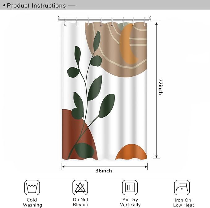 Abstract Boho Shower Curtain for Bathroom Moon Eucalyptus Leaves Waterproof Polyester Shower Curtains Modern Minimalist Artistic Aesthetic Shower Curtain with Hooks Decorative, 36x72 Inch