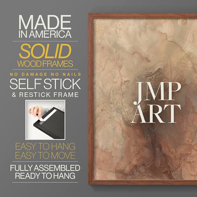 Renditions Gallery Set of 2 Peel & Stick Framed Prints, Abstract Wall Art, Brown Textured Marble Design Re-Stickable - Ready to Hang - 8"x10" - Walnut Frame LT588
