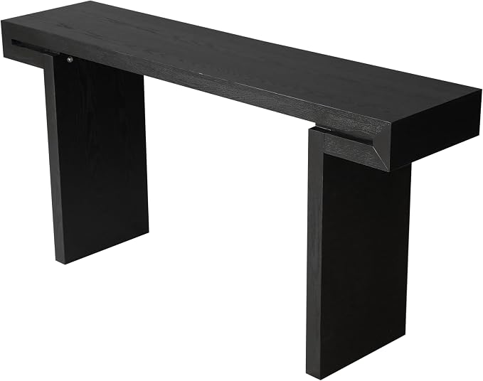 Wood Console Table, 60" Retro Long Sofa Table Behind Couch with Real Wood Veneered, Farmhouse Wooden Narrow Sofa Table Hall Table for Living Room Foyer Entrance Entryway, Black