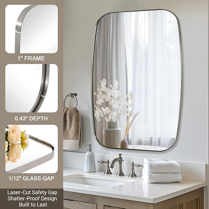 ANDY STAR Oval Mirror for Bathroom, 20x28 Brushed Nickel Oblong Bathroom Mirror for Vanity with Stainless Steel Metal Frame, Modern Anti Rust Wall Mounted