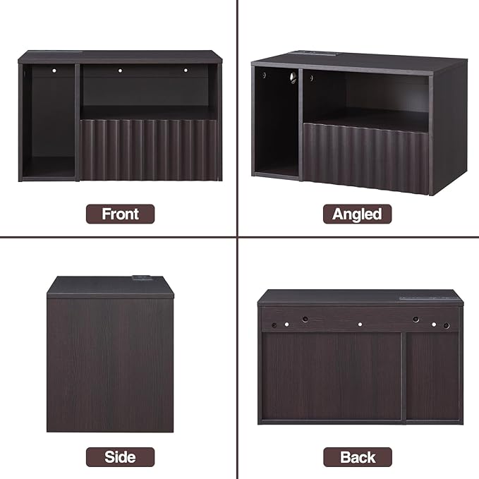 Modern Espresso Fluted Floating Nightstand with Charging Station, NightStand with Drawers, Bedside with USB Ports and Outlets, Bedroom Furniture (Left)