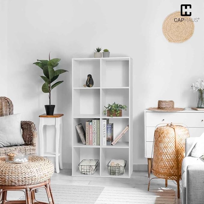 CAPHAUS Sturdy Room 11-Inch Cube Storage Organizer Shelf, with Thick Exterior Edge, Storage Shelf Divider w/Back, Bookcase, 9-Cube, Rustic Grey Oak