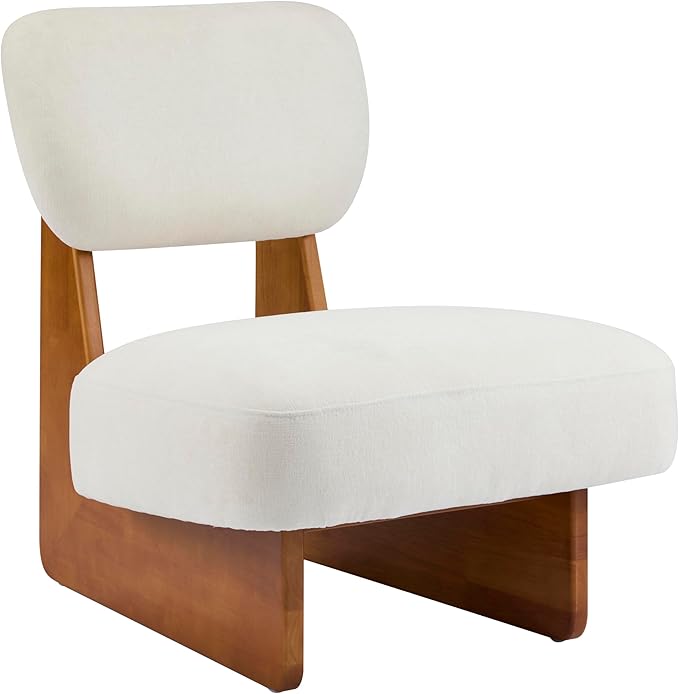 Accent Chairs Set of 2, Mid-Century Modern Chair with Polyester Upholstery, Wood Base With Walnut Finish, Minimalist and Stylish Accent Seating for Living Room, Bedroom, Balcony (Beige+Natural)