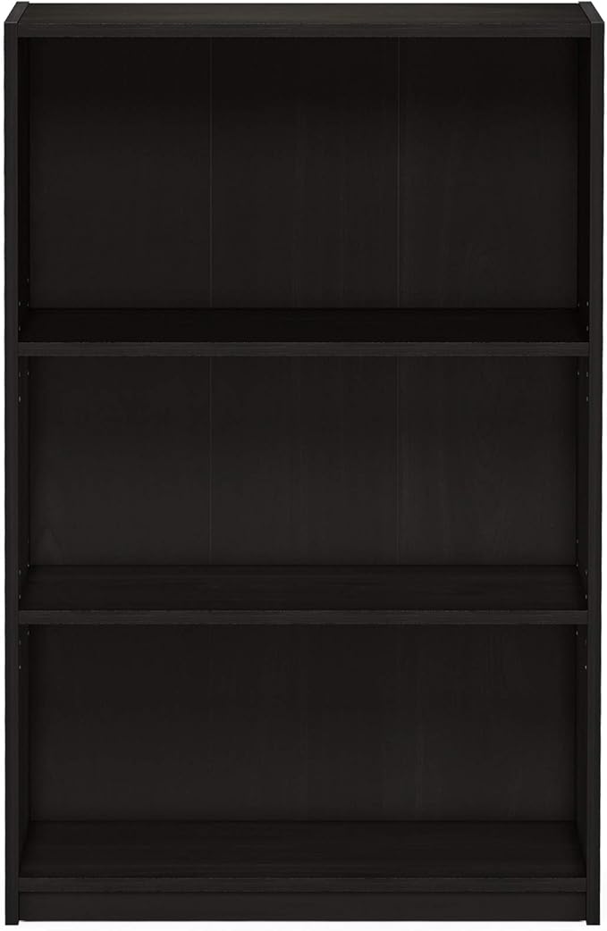 Furinno JAYA Book Shelf, 3-Tier Bookshelf, Bookcase with Adjustable Shelves, 9.5 x 24.5 x 40.3, for Organization and Storage, for Living Room, Bedroom, Home Office, Espresso
