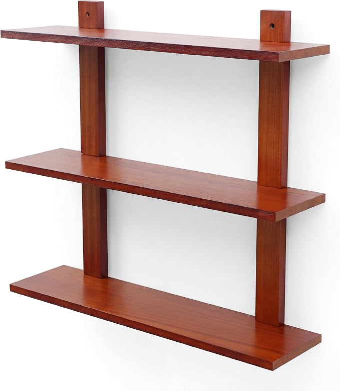 PHOENANCEE 3 Tier Floating Shelves,Long Wall Shelf,Over The Toilet Shelves Bathroom Hanging Display Storage Rustic for Living Room Bedroom Kitchen Office Coffee Bar Decor Decorative,24 Inch