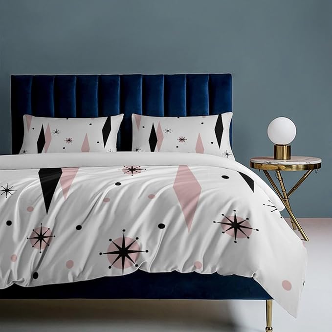 Mid Century Duvet Cover Sets Aesthetic Abstract Geometric Mid Century Retro Printed Lightweight Soft Quilt Cover Minimalist Soft Microfiber 3 Piece (1 Duvet Cover 90x90in + 2 Pillow Sham 20x30in)