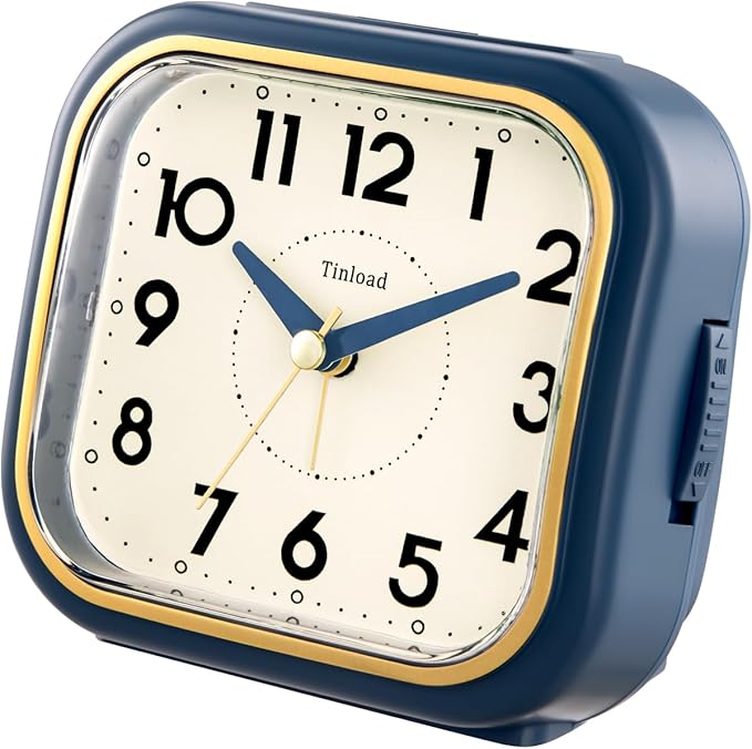Tinload 4.3" Vintage Retro Analog Alarm Clock, Super Silent Non Ticking Clock with Manual Light, Snooze, Battery Operated, Simply Design, for Living Room, Bedroom, Bedside, Desk(Blue-V2)