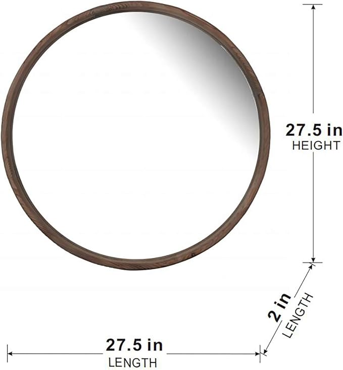 A&B Home 28'' Round Wood Mirror Natural Modern Wall Mirror Bathroom Mirror Decor Foyer Living Room Decorations
