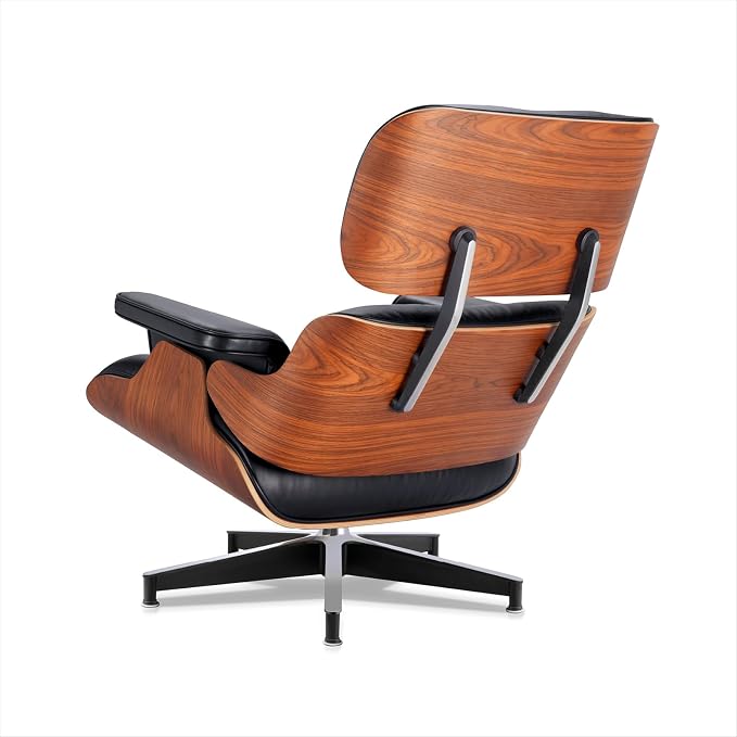 Black PU Leather,Mid Century Chaise Lounge Chair Indoor, Chair with Ottoman, Reading Chair, Leather Accent Chair, Modern Arm Chair, Classic Design, Heavy Duty Base Support for Living Room, Palisander