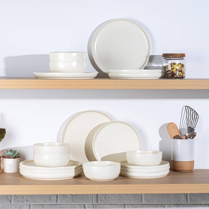 AmorArc Ceramic Dinnerware Sets, Wavy Rim Stoneware Plates and Bowls Sets,Dishwasher & Microwave & Oven Safe Dishes set, Service for 6 (18pc)