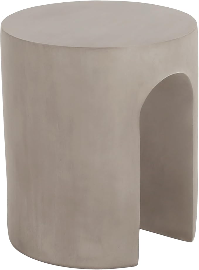 ø16'' Faux Concrete Cement Round Side Table End Table U-Shape, Modern Contemporary Minimalist Style, MGO Material for Indoor & Outdoor, No Assembly, Light Gray
