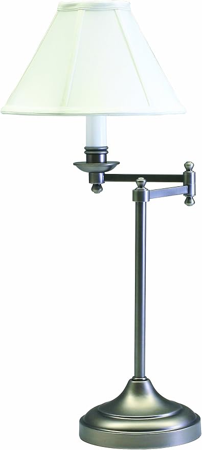 House of Troy CL251-AS Club Collection Portable Table Lamp with Swing Arm, Antique Sliver with Off White Soft Shade