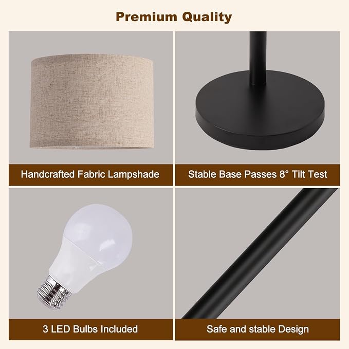 Floor Lamps for Living Room, 2400LM Super Bright Arc Floor Lamp with Remote Control, 3 Light Tall Floor Lamps with Stepless Dimmable, 80" Mid Century Tree Floor Lamp for Bedroom, Office