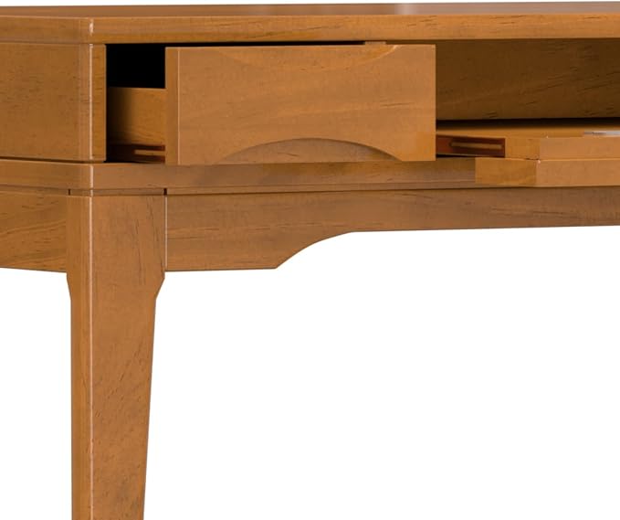 Timeless Style Home Office Desk Computer PC Laptop Desk with Storage Drawers for Bedroom, Mid-century Study Writing Table Workstation with Two Side Drawers and Keyboard Tray for Reading, Gold Color