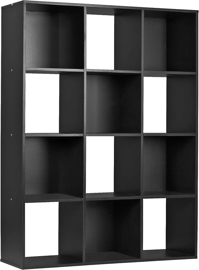12 Cube Storage Organizer, Storage Shelf Organizer Bookshelf with Open Back, Open Shelf Bookcase, Wood Cubby Closet Cabinet Display Unit with 6 Removable Back Panels for Living Room Bedroom, Black