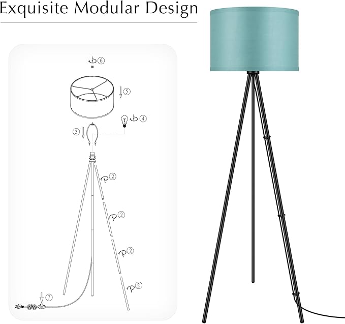 BoostArea Floor Lamp for Living Room, Tripod Floor Lamp, Green Linen Lamp Shade, Blub Not Included,Mid Century Standing Lamp for Living Room, Bedroom, Study Room and Office
