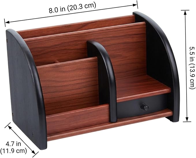 Wood Desk Organizer, Walnut Brown Table Top Organizer, Handcrafted Wooden Desktop Storage for Pens, Office Supplies, and Small Items Wood Desk