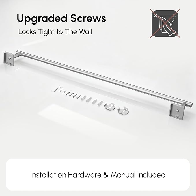 USHOWER Brushed Nickel Bath Towel Bar, 30 Inch Towel Racks for Bathroom Wall Mounted, 304 Stainless Steel Towel Holder with Square Base, Modern Home Decor (Total Length 32 Inch)