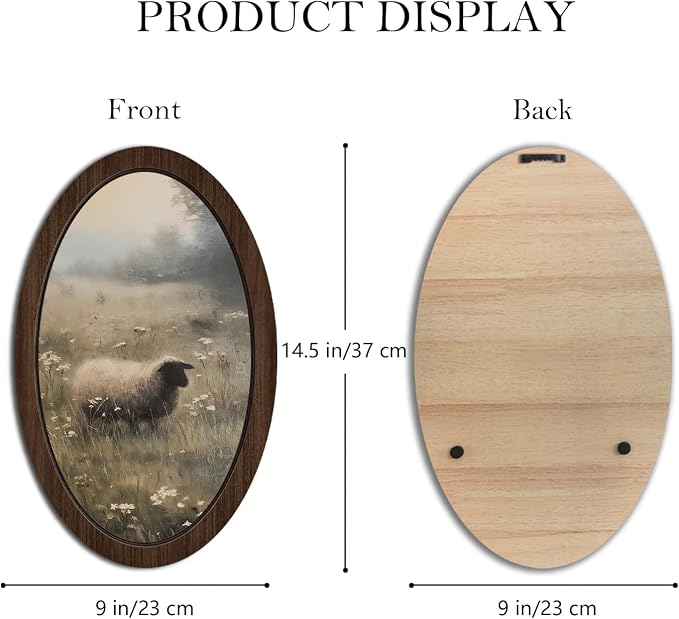 UYIKG Vintage Sheep Oval Wall Art,Rustic Farmhouse Cottagecore Lamb Oval Wall Decor,Farmhouse Country Black Sheep Wooden Framed Decor for Home Bedroom Living Room Reading Room 9x14.6 in