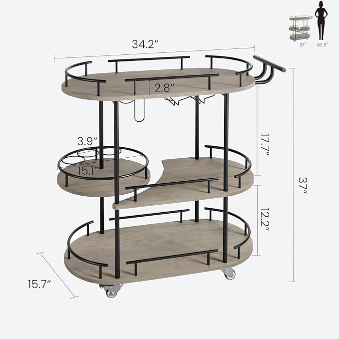 Takywep Bar Cart with Wine Rack and Glass Holder, 4-Tier Modern Serving Cart on Wheels, Mobile Liquor Cabinet & Coffee Station for Home Kitchen, Dining Room, Marble Wood/Gold