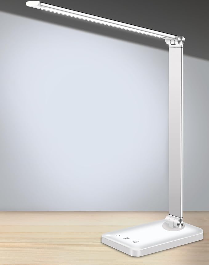 AFROG Multifunctional LED Desk Lamp with USB Charging Port, 5 Lighting Modes,5 Brightness Levels, Sensitive Control, 30/60 min Auto Timer, Eye-Caring Office Lamp,8W,5000K