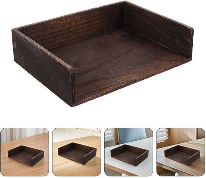 Homoyoyo 2pcs Vintage Solid Wood Desktop Organizer with Design Natural Wood Finish for Office Supplies and Books Stylish Storage for Home and Study Rooms