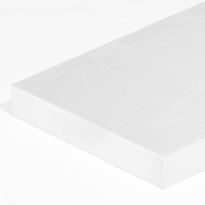 16 Inch Floating Shelves, 9.3" Deep Floating Shelf Wall Mounted, 16" Wall Shelves, Rustic Deep Bookshelf, Large Display Shelves & Storage Shelves for Bedroom, Living Room, White, Set of 2