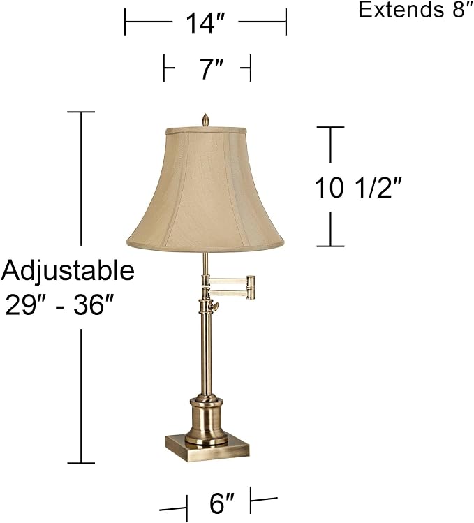 360 Lighting Westbury Traditional Swing Arm Desk Table Lamp Adjustable Height 36" Tall Antique Brass Imperial Taupe Fabric Bell Shade for Living Room Bedroom House Bedside Nightstand Home