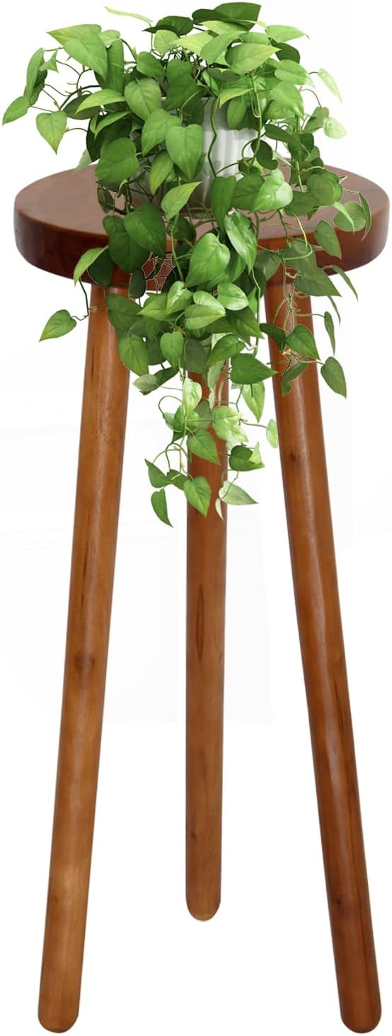 11.8" Round 30" Tall Wood Plant Stand | Teak Wood Accent Stool | Accent Table |Side Table