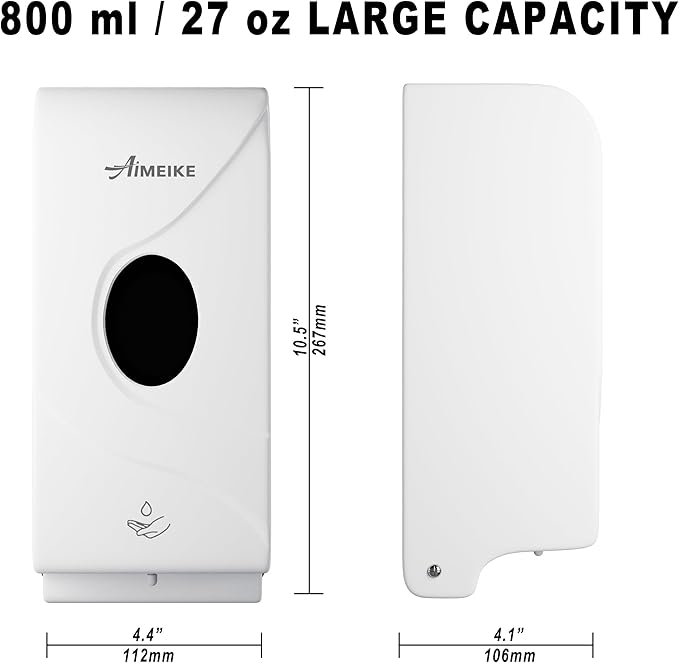 AlMElKE contactless Automatic Wall-Mounted soap Dispenser,800ml (27 fl oz) Touchless ABS White Soap Dispenser with Viewing Window & Lock,Space-Saving for Home Bathroom & Commercial Restrooms