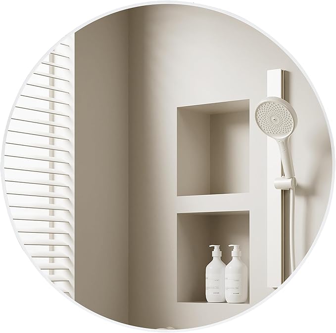 White Round Bathroom Mirror 30 Inch,White Wood Framed Circle Mirrors with Tempered Glass for Bedroom Living Room or Entryway Modern Wall Decor