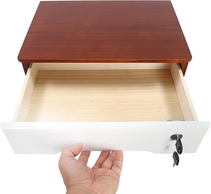 Desktop File Organizer with Lock, 2/3/4 Tier Multi-Drawer Wooden Storage Cabinet, Office Supply Organizer for Home Desk, Study & Workplace (Wine Red + White, 2 Layers)