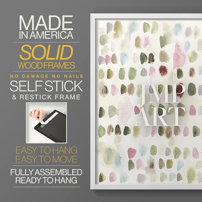 Renditions Gallery Set of 2 Peel & Stick Framed Prints, Hand Drawn Abstract Wall Art, Watercolor Seamless Pattern Wall Decor, Re-Stickable - Ready to Hang - 8"x10" - White Frame LT588