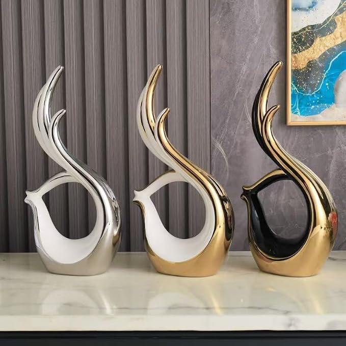 Creative Abstract Ceramic Geometric OK Sculpture, Modern Home Decor Figurine, 3 Colors to Choose from (Black and Gold)