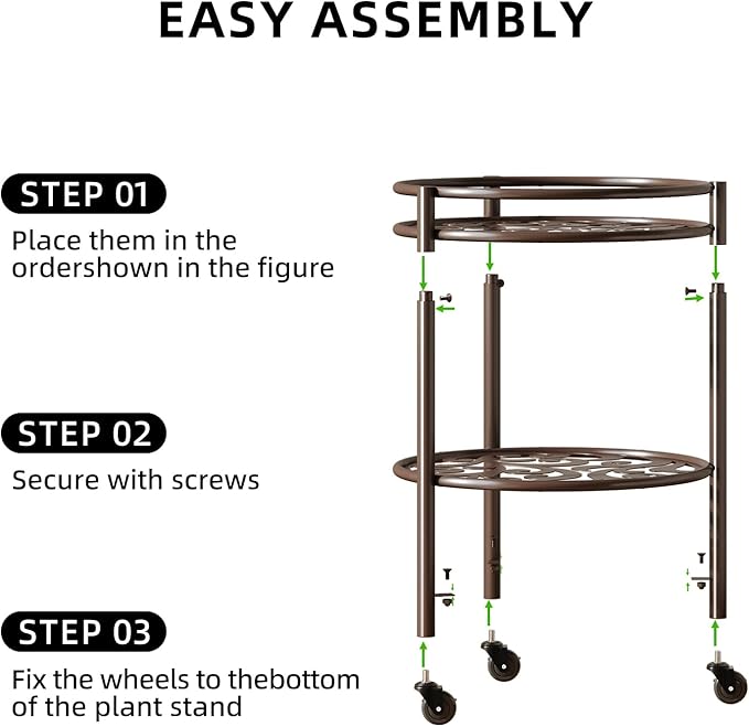 2 Tier Rolling Plant Stand with Wheels, Mid Century Modern Metal Stand for Planters, 2 Sizes 9 Inch & 11 Inch, Indoor Outdoor Movable Flower Pot Holder for Decor Home Garden Patio Load Bearing 165 LB 2 Pack Coffee