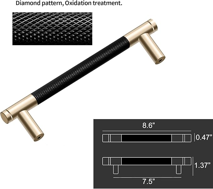 2 Pack 7 1/2 Inch 192 mm Barrel Cabinet Pulls Gold and Black Cupboard Aluminum Handles Drawer Pull Cabinet Handles Cabinet Handles (7.5 Inch, Set of 2, Gold and Black)