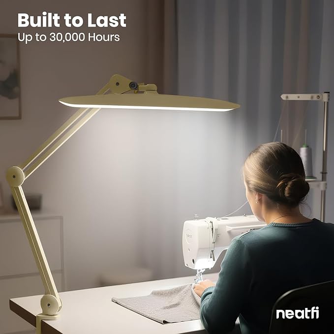Neatfi XL Nail Desk Lamp with Clamp, 2200 Lumens, 20-Inch Wide Head, Dimmable 4 Levels, 6500K, LED Task Light for Manicure Table, Crafts, Workbench, Office (Non-CCT, Gold)