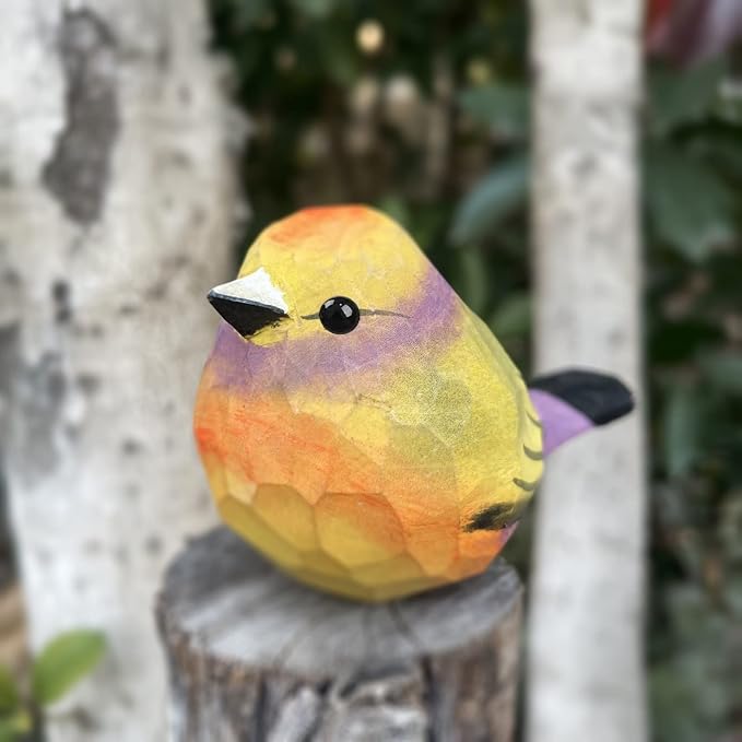 Bird Figurines Hand Carved Painted Wooden Statues for Home Decor, Gift for Bird Lovers,Housewarming, Birthday, Christmas, Anniversaries (NO.10-Rainbow Sparrow)