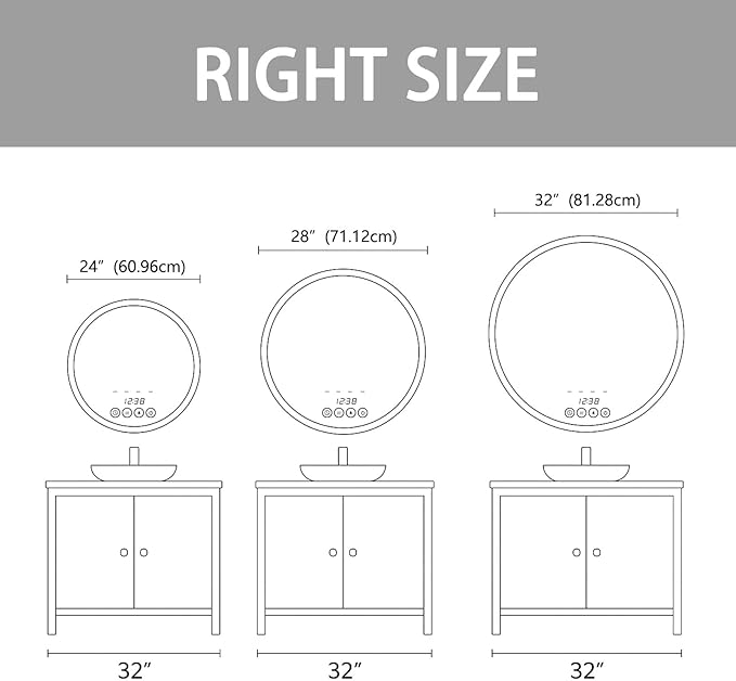 24 Inch Wall-Mounted Round Bathroom Mirror with LED-Lights - Frame Vanity Mirrors (24" x 24", Black)