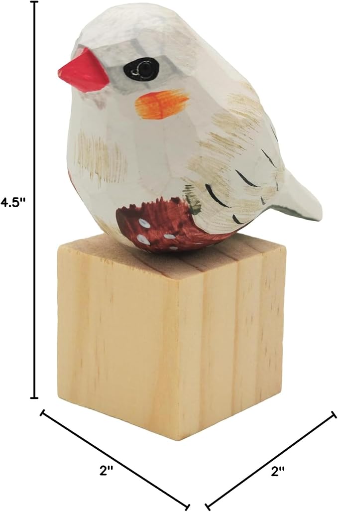 DIYOMR Bird Figurine, Hand Carved Birds Wood Décor, Art Animal Wooden Sculpted Bird with Wood Block, Vivid Bird Statue for Gift Home Table Ornament Decor (Pearl Bird)