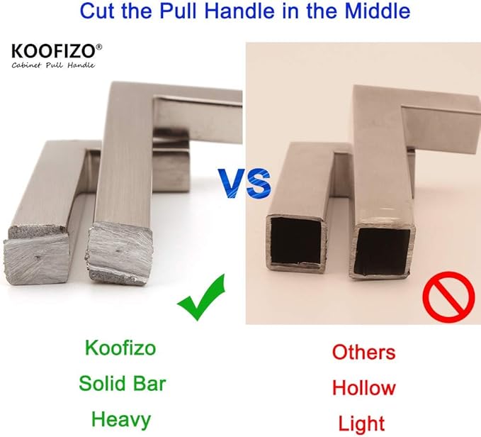 KOOFIZO Solid Square Bar Cabinet Handle - Brushed Nickel Furniture Pull, 3.8 Inch/96mm Screwhole Distance, 10-Pack for Kitchen Cupboard Door, Bedroom Dresser Drawer, Bathroom Wardrobe Hardware