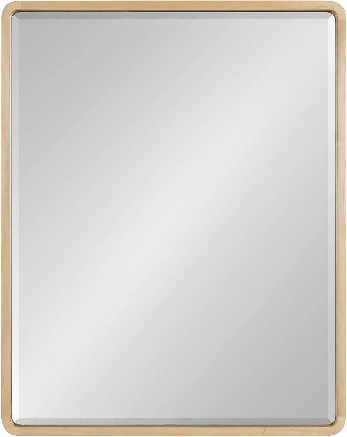 Kate and Laurel McLean Mid-Century Wood Framed Rounded Rectangle Wall Mirror, 24 x 30, Natural Poplar, Decorative Round Rectangular Mirror for Contemporary Wall Decor