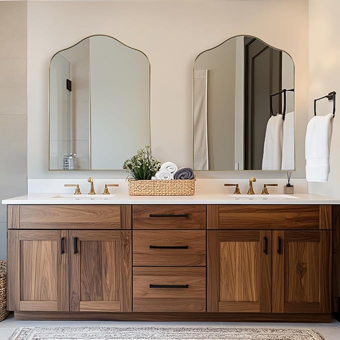 ANDY STAR Brass Scalloped Arched Wall Mirror, 30x40 Brushed Gold Irregular Bathroom Mirror with Curved Design for Vanity, Powder Room, Fireplace, Mantel, with Stainless Steel Metal Frame