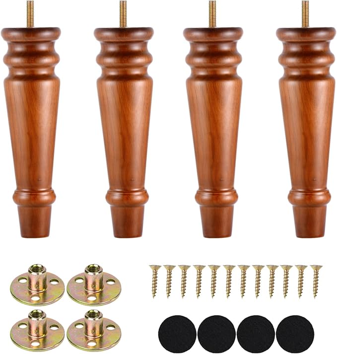 Maricome 8 Inch Furniture Legs Set of 4 Pre-drilled M8 Bolt Wood Replacement Sofa Legs for Cabinet Couch Chair Mid Century Screw in