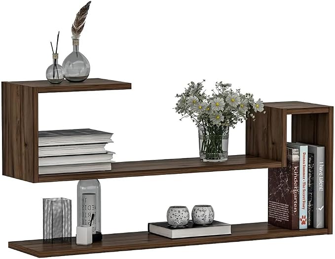 Geometric Wall Shelf: Modern MDF Floating Bookshelf (Walnut)