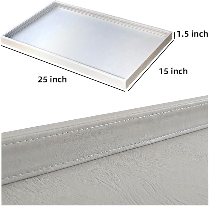 25 x 15 inches High-End Light Luxury Leather Rectangle Oversized Service Tray for Ottoman Tray, Coffee, Food, Family Dinner, Picnic, Party Essentials (Beige, 25 x 15 inch)
